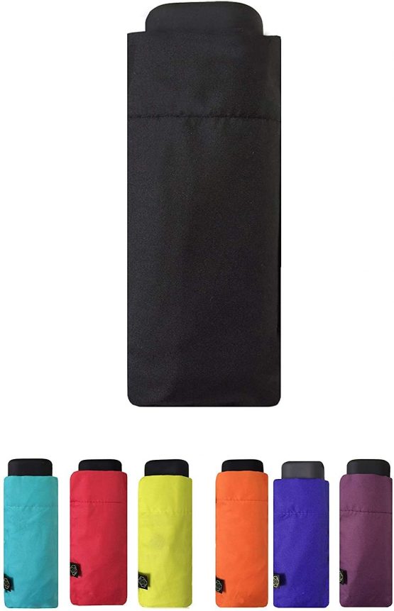 City Travel Folding Umbrella - Mini Pocket Size - Rectangular Shape Design - Windproof - 6 Ribs in alumium and Fiberglass - Compact - Ultra Light (Black)