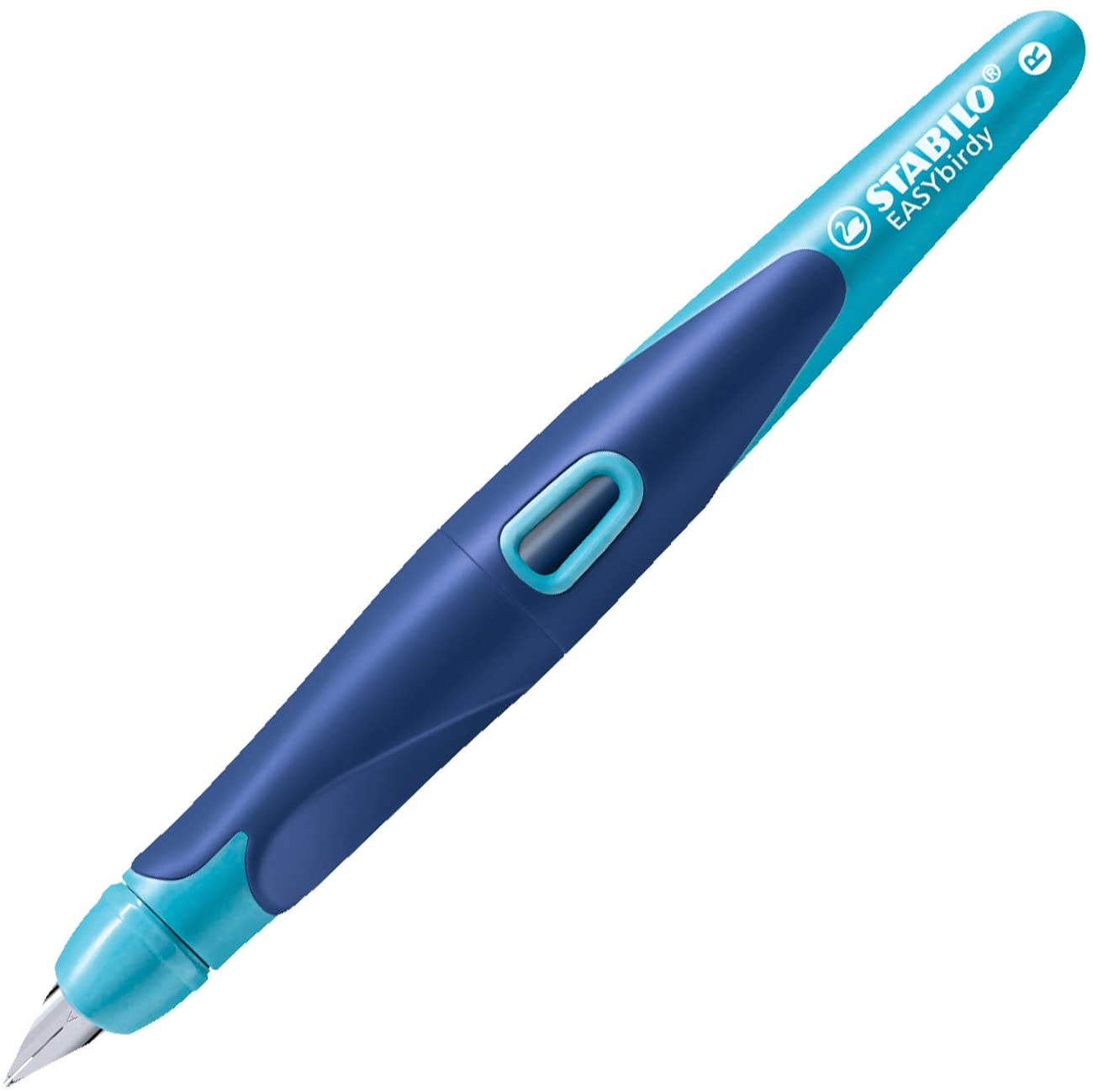 STABILO Ergonomic School Fountain Pen EASYbirdy - A Nib - Right Handed - Midnight Blue/Azure - Image 3