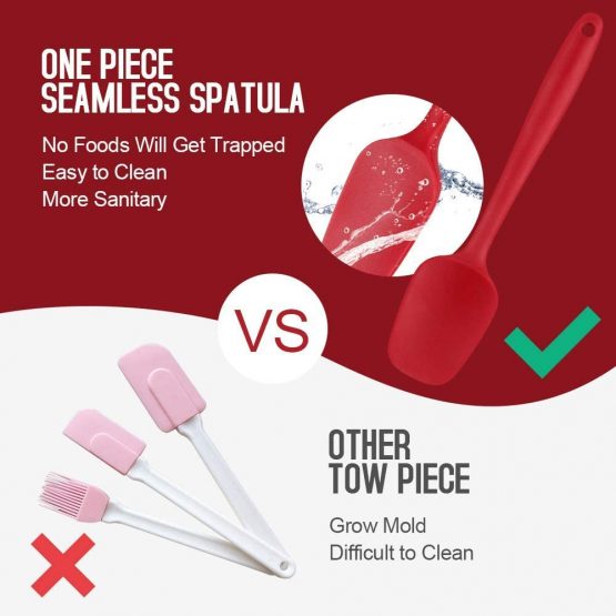 FUKTSYSM Silicone Spatula - New 6 Pcs Silicone Spatula 446°F Heat Resistant Seamless Rubber Spatulas with Stainless Steel Core Kitchen Utensils Non Stick for Cooking, Baking and Mixing (Red) - Image 2