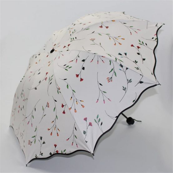 Sun Umbrella Ladies Parasol Summer UV Protection Umbrellas for Women Parasol Lightweight Pink Windproof Begonia Triple Folding 8 Bones Parasols (Beige) - Image 3