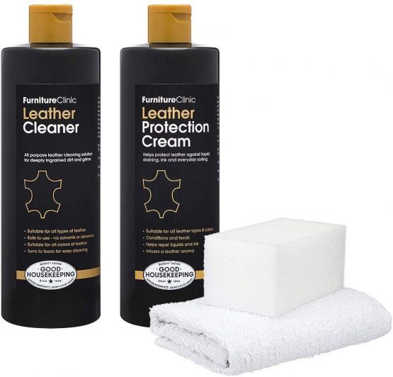 Furniture Clinic Complete Leather Care Kit | Leather Cleaner & Leather Protection Cream for Sofas, Cars, Furniture | Leather Care Set Includes 500ml Ultra Clean & 500ml Leather Conditioner, Sponges