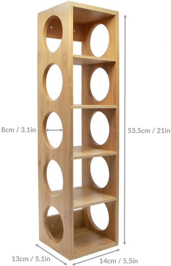 Bamboo Wine Rack | Wall Mounted 5 Bottle Holder Stand | Wooden Pre-Assembled Wine Shelf Cabinet | Stackable Modular Design | M&W - Image 2