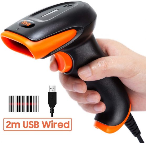 Tera Barcode Scanner USB Wired Long Range High Speed Laser Handheld 1D Bar Code Reader Plug and Play