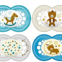 MAM SkinSoft Silicone Unisex Soothers 16 + months Day & Night , 4 pieces, 2 travel boxes