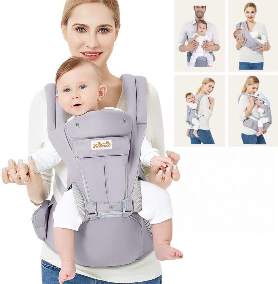 Viedouce Baby Carrier Ergonomic with Hip Seat/Pure Cotton Lightweight and Breathable/Multiposition:Dorsal, Ventral, Adjustable for Newborn and Toddler 3 to 48 Month (3.5 to 20 kg)