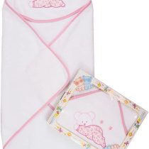 Bubabù ACC042-ROS Baby Bathrobe Yoghy, Terry Towel Triangle Bathrobe with Embroidered Hood, Pink, 75 x 75 cm