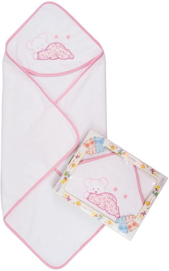 Bubabù ACC042-ROS Baby Bathrobe Yoghy, Terry Towel Triangle Bathrobe with Embroidered Hood, Pink, 75 x 75 cm