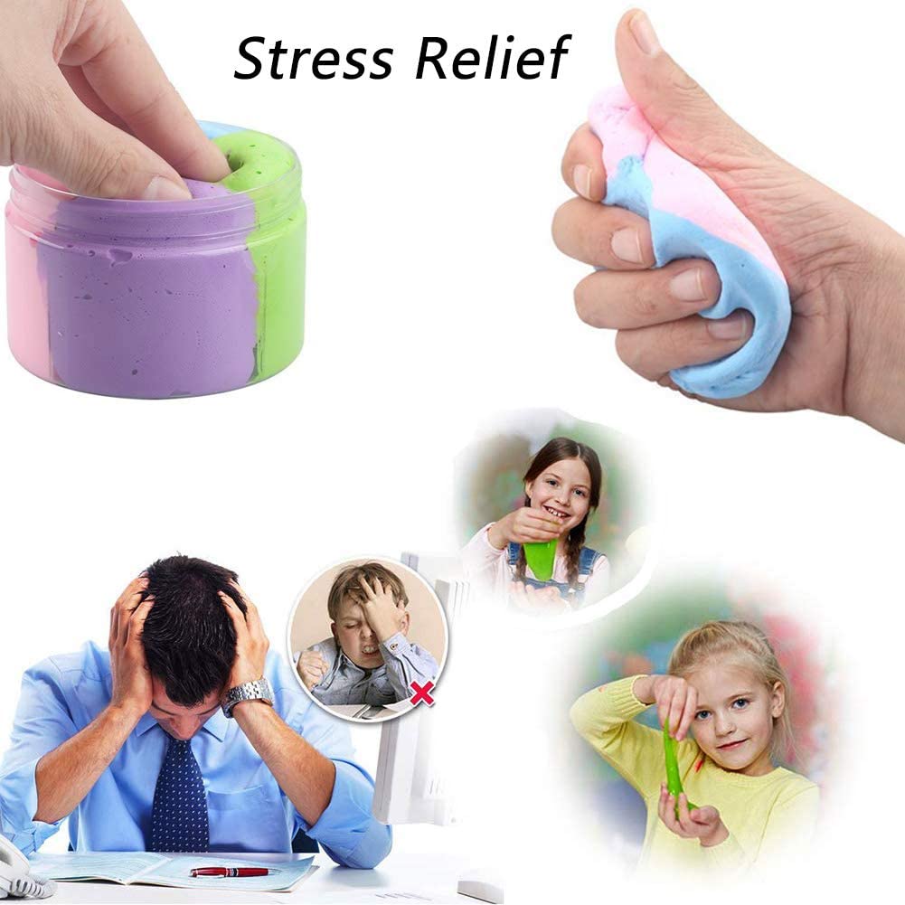 SWZY Unicorn Fluffy Slime, Jumbo Floam Cloud Colorful Rainbow Slime Stress Relief Toy for Kids and Adults, 4 Colour 300ML - Image 3