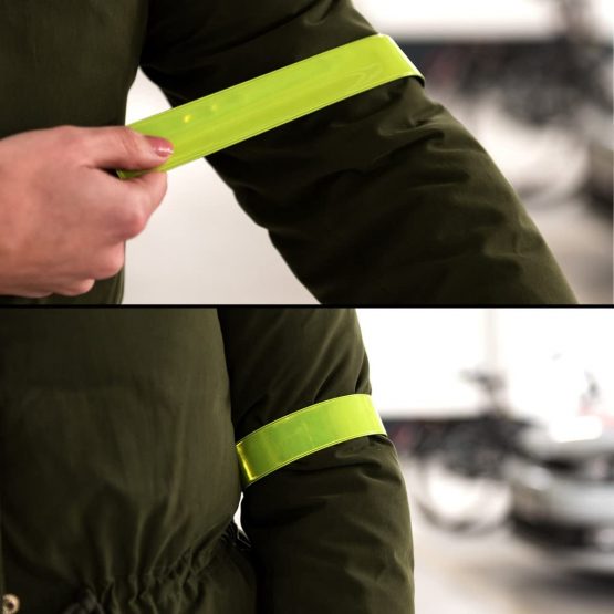 kwmobile 6 Pack Reflector Snap Bands - 34 x 3cm High Visibility Slap Safety Bands for Arm Ankle Wrist - Hi Vis Neon Yellow Reflective Luminous Strips - Image 2