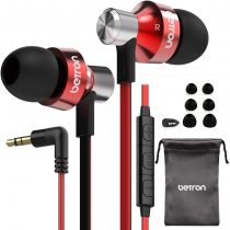 Betron DC950Hi Earphones, In Ear Headphones Earphones with Microphone and Volume Control, Enhanced Bass, Carry Case, Red