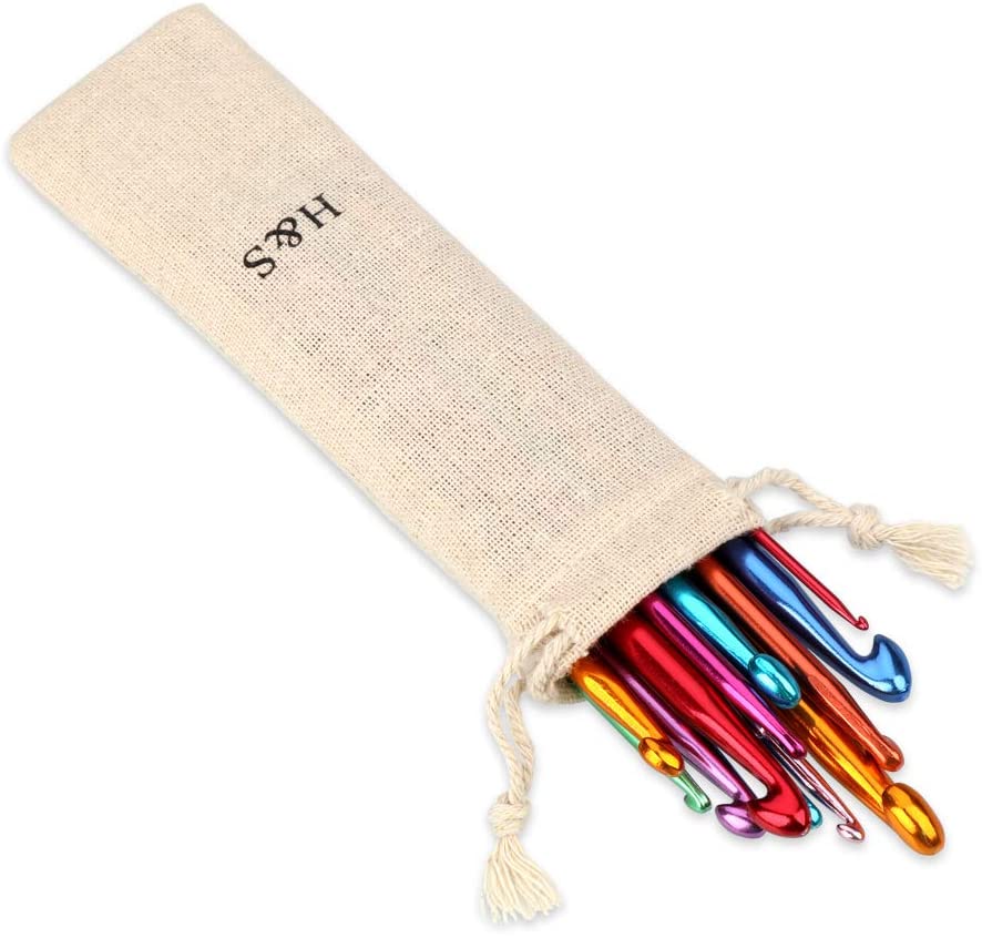 H&S Crochet Hooks Set Aluminium 14pcs Needles with Pouch Case 2mm 2.5mm