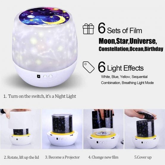Night Lights for Kids - Multi Functional Night Light Star Projector Lamp for Decorating Birthdays, Christmas, Best Gift for a Baby’s Bedroom, 5 Sets of Film - Image 4