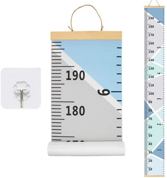 Baby Growth Chart, HUYU Kids Height Chart Canvas Wall Hanging Measuring Rulers for Kids Boys Girls Room Decoration Nursery Removable & Wipeable Height and Growth Chart 7.9 x 79 inch (Blue)