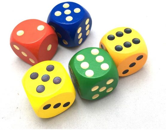 Smartdealspro Set of 5 Random Color Large 3cm Round Edge Wooden Dice (5 Colors with Dots)