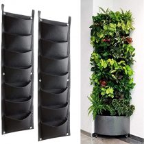 Bebester Wall Planting Bags, 2pcs 7 Pocket Wall Hanging Planter Planting Grow Bags Outdoor Indoor Gardening Vertical Greening Flower Container Black Plant Pouch