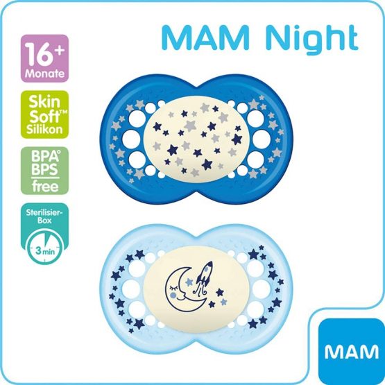MAM Day and Night "Skin Soft" Silicone Dummies, 16+ Mix, Set of 4 With 2 Sterilised Transport Boxes - Image 3