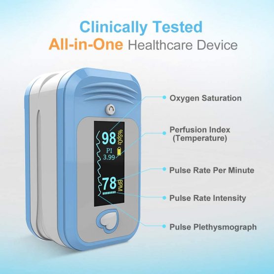 Pulse Oximeter, MED LINKET AM801 5 in 1 Oxygen Saturation Monitor Monitoring SpO2, Temperature, Pulse Rate, Perfusion Index, PPG, Overlimit Reminder and Anti-shake Function, Medical Grade CE Approved - Image 3