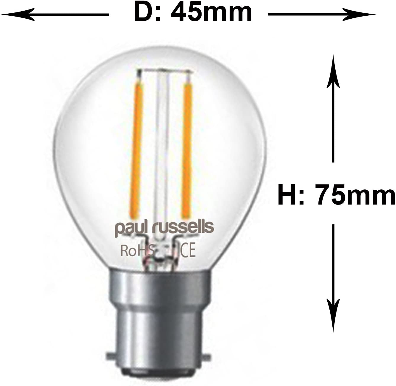 Paul russells LED Filament Golf Ball Light Bayonet Cap B22, 25w Equivalent Bulb, 2.5W 250LM Mini Globe G45 LED Bulbs - Image 3