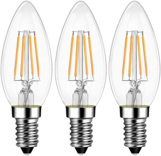 3 Pack 2Watt Candle LED Filament Light Bulbs E14 / SES/Small Edison Screw Paul Russells Bright 2W=25W C35 Chandelier 360 Beam Lamp Warm White 2700K 25W Incandescent Bulbs Equivalent