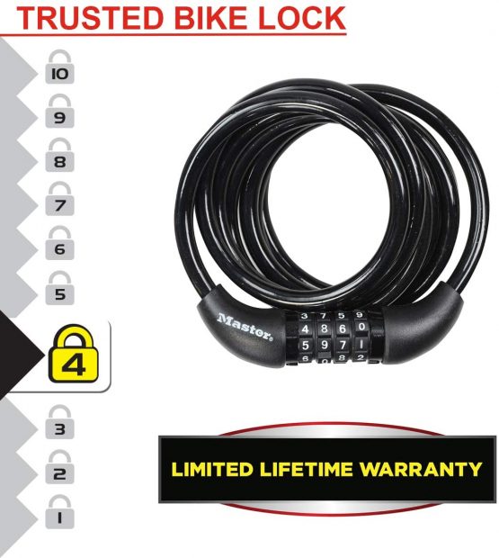 Master Lock Bike Cable Lock [Combination] [1.8 m Coiling Cable] [Outdoor] 8221EURDPRO - Ideal for Bike, Electric Bike, Skateboards, Strollers, Lawnmowers and other Outdoor Equipments - Image 3
