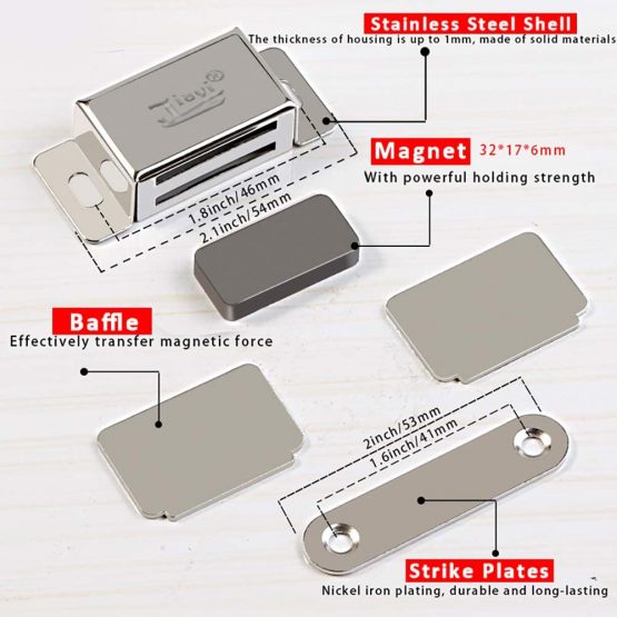 Cupboard Magnetic Door Catch Jiayi 4 Pack Cabinet Door Magnet 8KG Pull Stainless Steel Cupbord Door Magnetic Catches Heavy Duty Magnetic Cuoboard Latches for Kitchen Drawer Door Magnets Catcher - Image 4