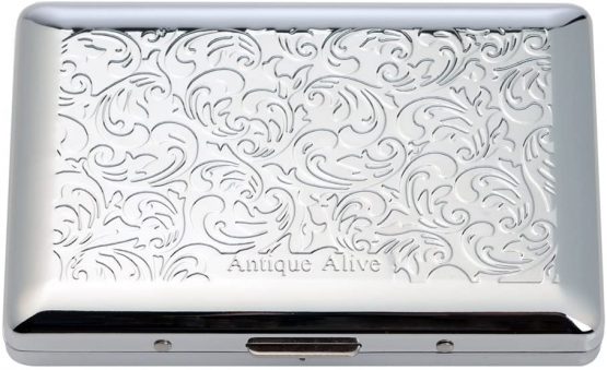 Antique Alive Mother of Pearl Black Dragon Design Men's Engraved Metal Cigarette Holder Case - Image 4