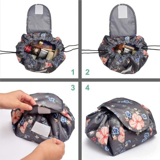 Lazy Drawstring Makeup Bags, Large Capacity Waterproof Travel Portable Cosmetic Bag Pouch Makeup Pouch Storage Organiser for Women Girl  (Flower) - Image 4