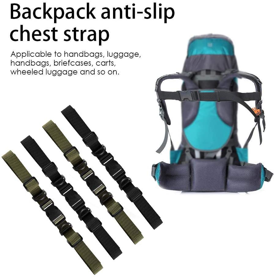 INTVN 4 Pieces Backpack Chest Strap Adjustable Backpack Sternum Strap Chest Belt with Buckle for Hiking and Jogging (Black and Dark Green) - Image 2