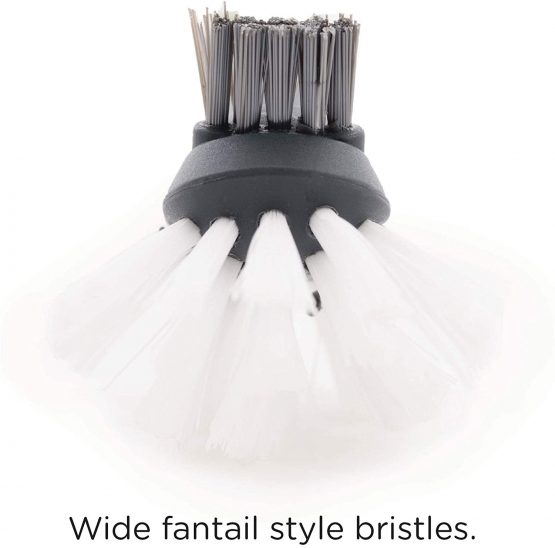 CleanPEAK Pack of 2 Fantail Dish Brushes with Soft Grip Handle, Non-Scratch Bristles and Extra Bristle Head – Grey / Green - Image 4