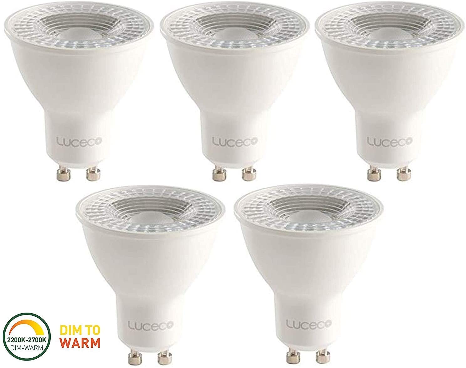 Dim2Warm GU10 LED Light Bulbs WarmGlow, Dimmable Spotlight Lightbulbs 5w - 50w Halogen Replacement 370Lm Warm White Lamps for Light Switches, LED Dimmers, Downlights, by luceco BG - Pack of 5 - Image 2