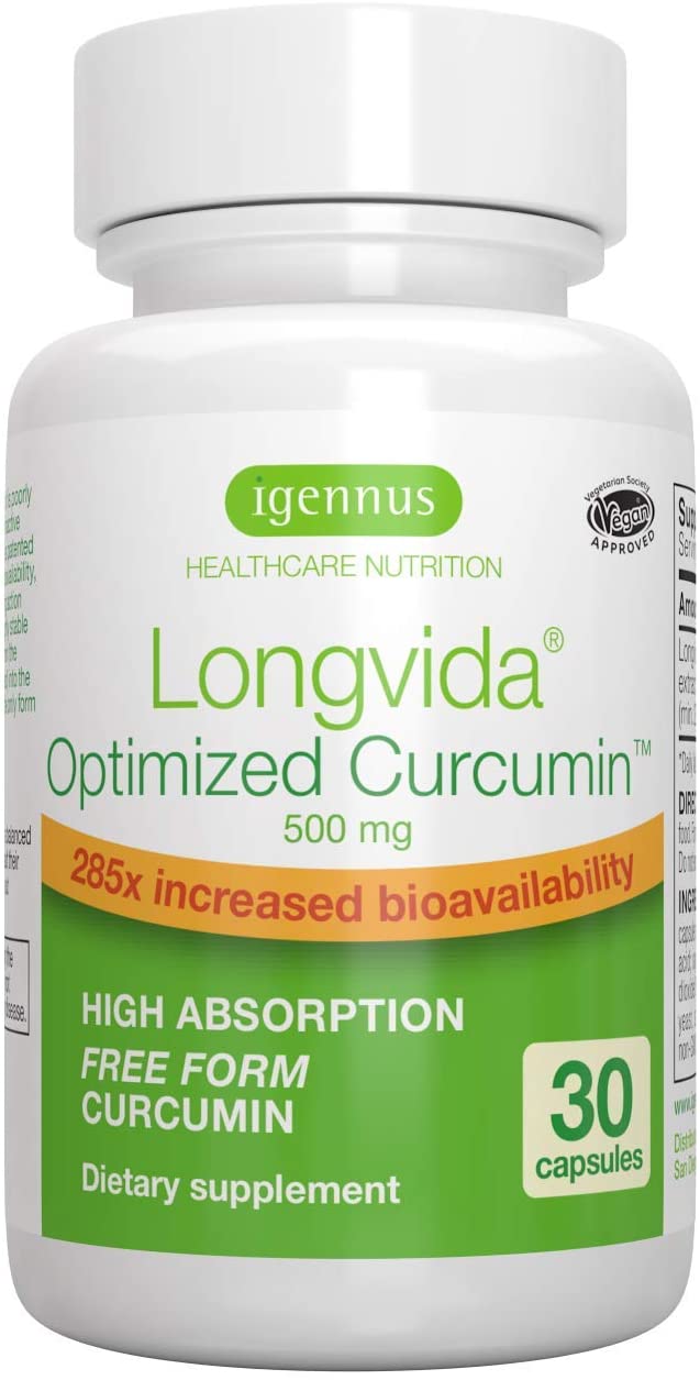 Igennus Longvida Optimised Curcumin 500mg, High Dose & 285x Increased Bioavailability, Rapid Absorption with Sustained Action