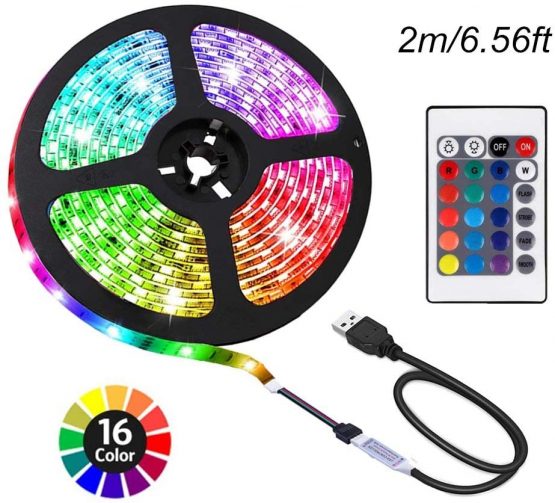 ACONDE 6.56 feet USB LED Strip Lights, DIY Indoor Decoration, TV Backlight, 24 Keys Remote
