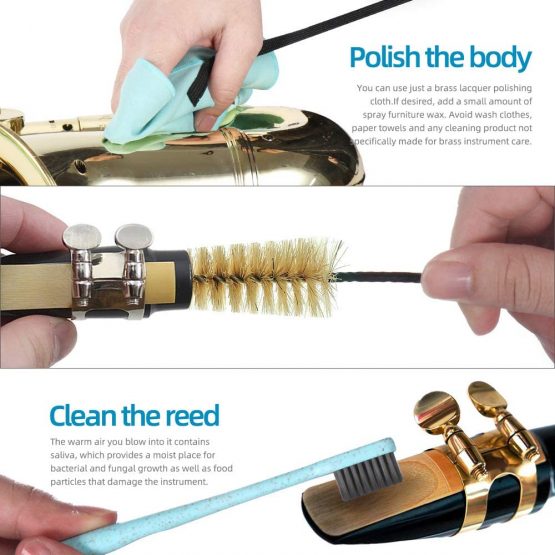 Imelod Saxophone Cleaning kit with Case for Alto Tenor Clarinet Flute and other Wind & Woodwind Struments Including Sax Cleaning Cloth(4pcs),Mouthpiece Brush(Dark Gray) - Image 4