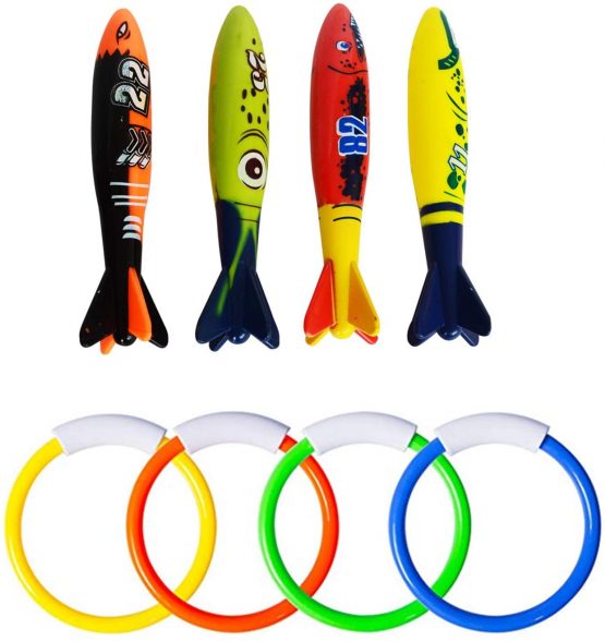 Topways® Diving Pool Toys Set, Dive Rings Sticks Diving Torpedo for Swimming Underwater Pool Training Toy Diving Game Training Gift for Kids