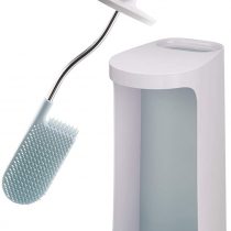 Joseph Joseph Flex Plus Smart Hygienic Silicone Toilet Brush with Storage Bay- White/Blue, Large