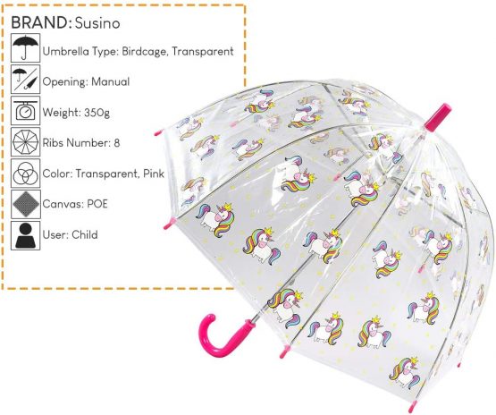 Susino X-brella Children's Clear Dome Umbrella 17025 Unicorn Print - Image 3