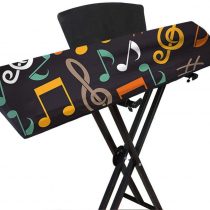 Electronic Piano Keyboard Cover, Stretchy Spandex Dust-proof Cover with Adjustable Elastic Cord Locking for Electronic Keyboard, Music Symbol Print On Black, Suit for 61/88 Keys