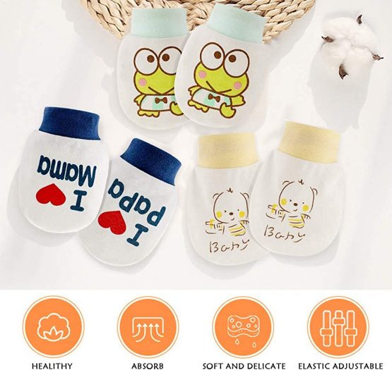 NOCHME  Baby Anti Scratch Mittens for Newborn Boys Girls , 3 Pair Super Soft Adjustable No Scratch Cotton Baby Gloves Mits, 0-10 Months, White - Image 3