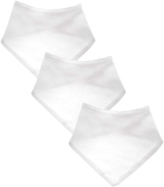 Baby Bandana Bibs - Newborn, 3 Pack, Dribble Bibs, 100% Cotton, Premium, Machine Washable - White, One Size
