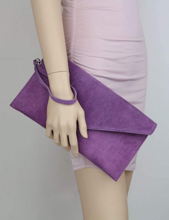 Girly Handbags Italian Suede Leather Envelope Clutch Bag - Image 4