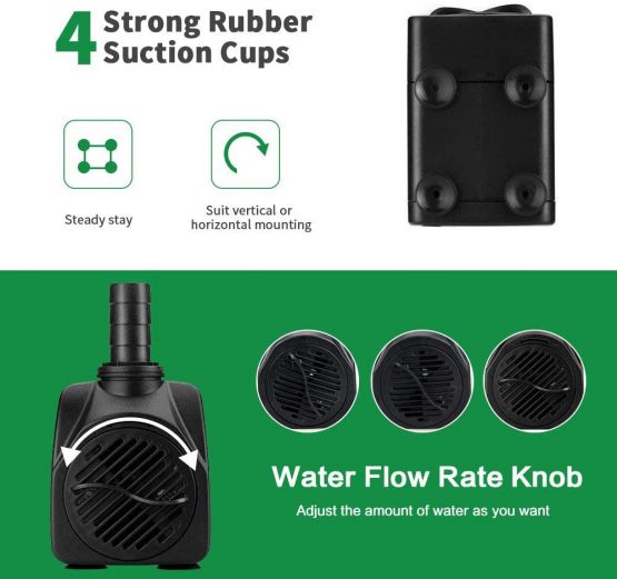 Powcan Water Pump Submersible Water Pump 400Gph 1500L/H Ultra-Quiet 25W Fountain Pond Aquarium Fish Tank Pump with 48 Hours Anti Dry Burning, 6.9ft(2.1m) High Lift, 6.56ft(2m) Power Cord, 2 Nozzles - Image 4