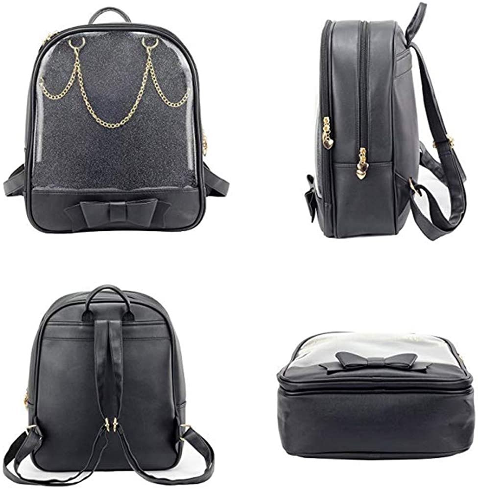 KEEPOP Ita Bag Backpack Girls Cute Candy Leather Bag Purse School Bag Summer Beach Bag Purse with Bowknot Transparent Windows for DIY Decors (Black-Black-Bow) - Image 2