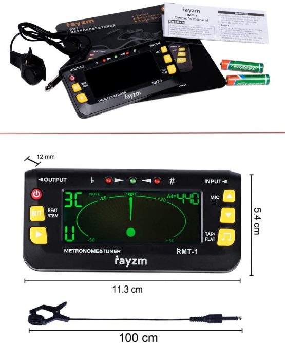 Rayzm Metronome Tuner (Metro-tuner) for Guitar/Bass/Ukulele/Violin|Chromatic Tuner, Mic/Clip-on Tuning/Line-in Tuning Optional, Flat tuning for Guitar/Bass, Tap Tempo Metronome - Image 4