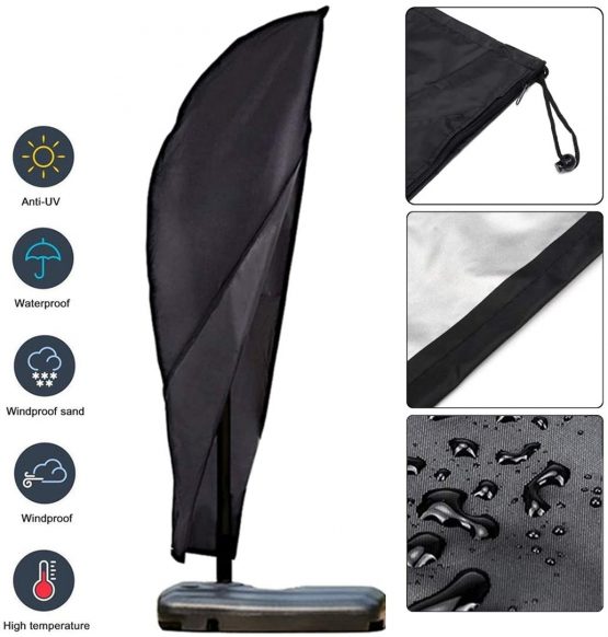 Cantilever Parasol Cover Waterproof, Fit for 2.5m 2.7m 3m 4m Patio Large Overhanging Outdoor Parasol,600D Oxford UV Resistant Windproof Garden Umbrella Cover with Zip