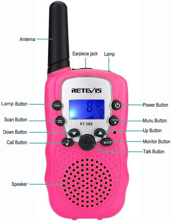 Retevis RT388 Walkie Talkies for Kids, Rechargeable Long Range 8CH Toy Gifts for 3-12 Years Old Boys Girls, with Backlit LCD Flashlight for Camping, Outdoor Adventures, Family Games(1 Pair, Pink) - Image 2