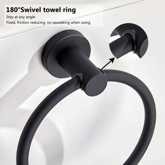 BGL Black Towel Ring Wall Mounted, Stainless Steel 304 Rubber Round Towel Holder for Bathroom - Image 3