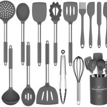 Umite Chef Kitchen Utensil Set, 15pcs Silicone Cooking Kitchen Utensils Set, Cooking Tools Turner Tongs Spatula Spoon for Nonstick Heat Resistant Cookware - (Grey)