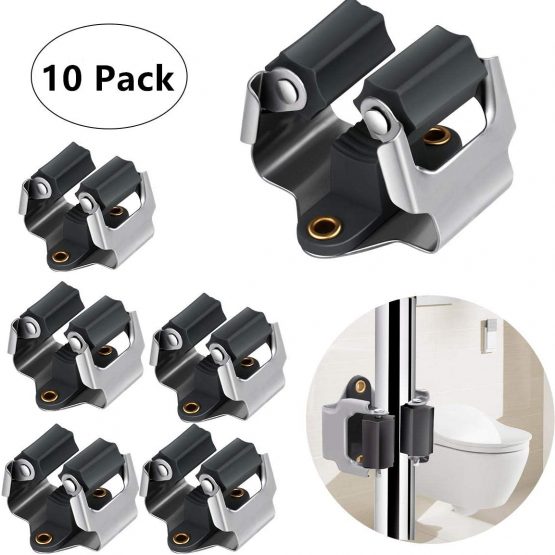 3-H Mop Holder Wall Mounted, Broom Holder 10 pcs, Broom Brush Clips, Broom Holder for Closet House Kitchen Garden Cupboard Garage Bathroom Spades & Garden Tools (Black)