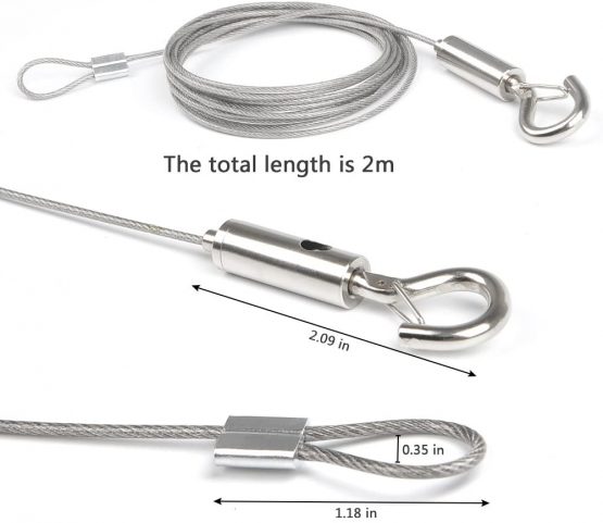 BUYGOO 2m Adjustable Picture Hanging Wire 1.5mm with Loop and Hook Heavy Duty Stainless Steel Wire Rope for Light/Lamp, Mirror Hold Up to 30 KG - Image 3
