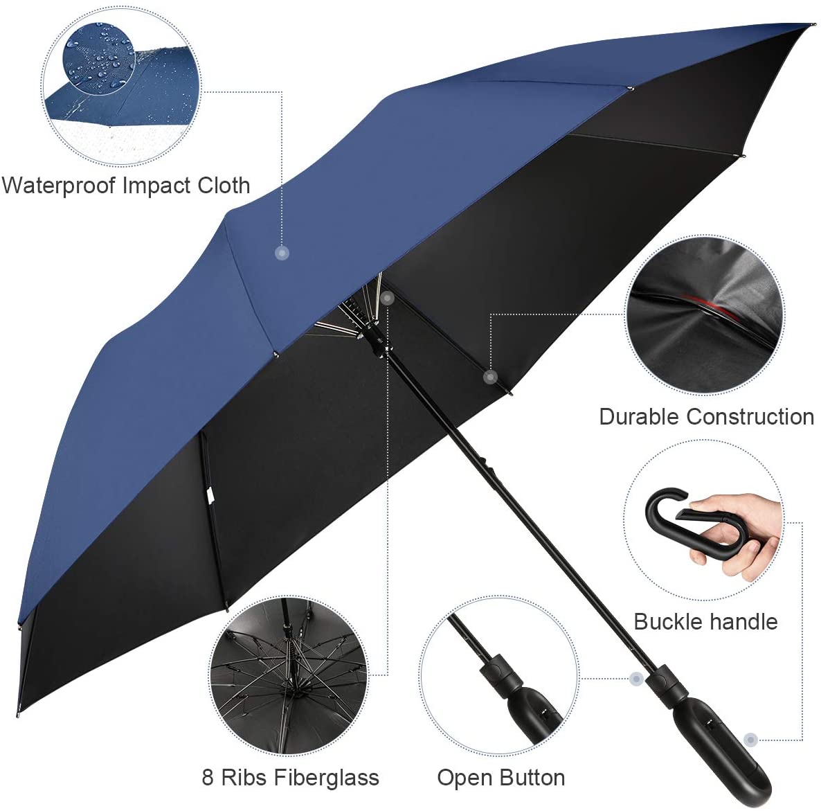 YUECHAO 46Inches Windproof Folding Umbrella for Mens Women Auto Open